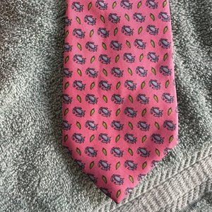 THATCHER SPRING Nantucket BLUE CRABS on PINK SILK NECKTIE